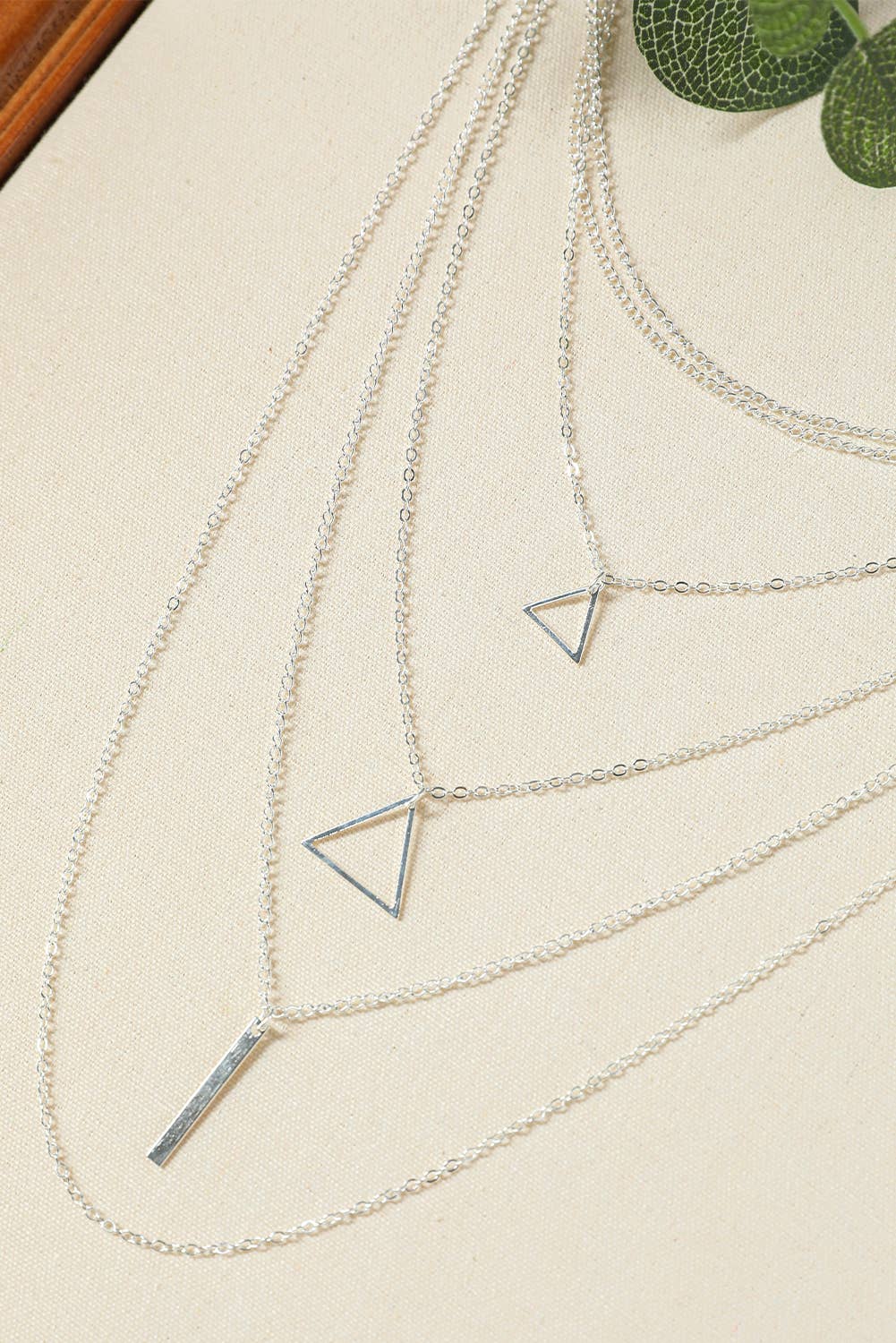 Boho Triangle Bar Pendant Multilayer Necklace: Silver