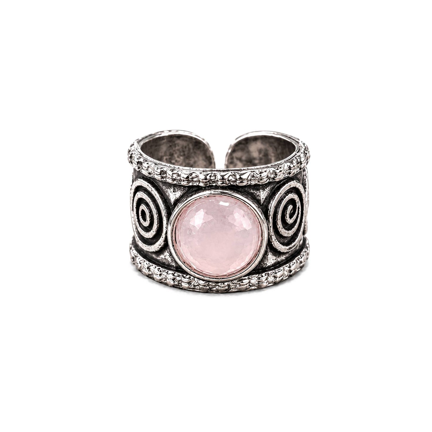 Handcrafted Kashi Antique Silver Ring with Rose Quartz