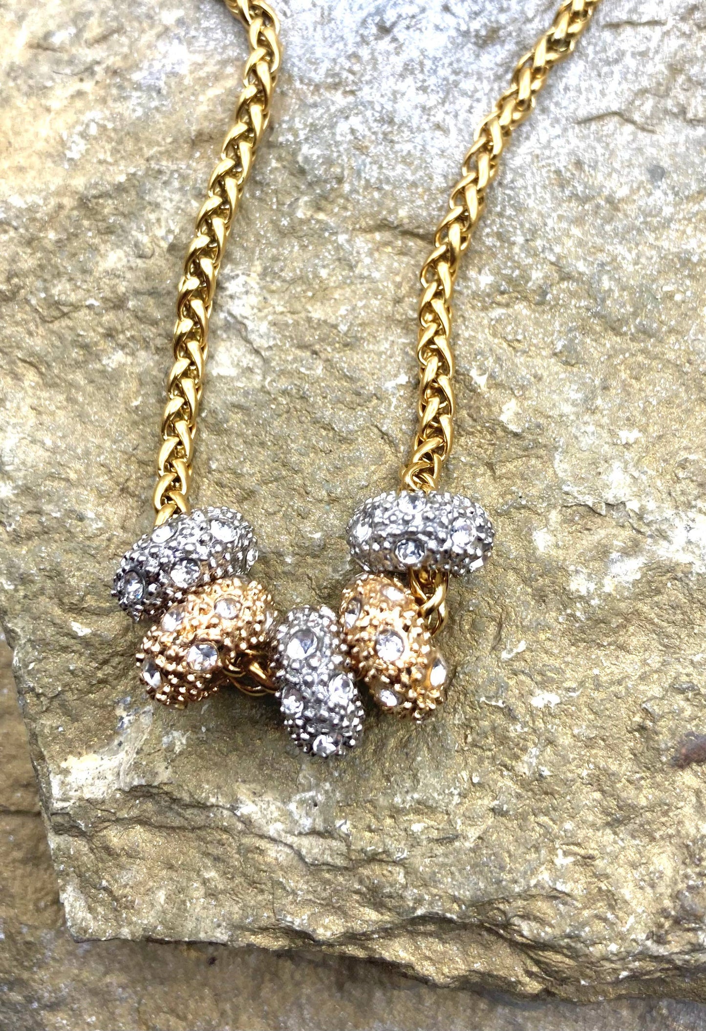 Crystal Charm Barrel Necklace: Silver