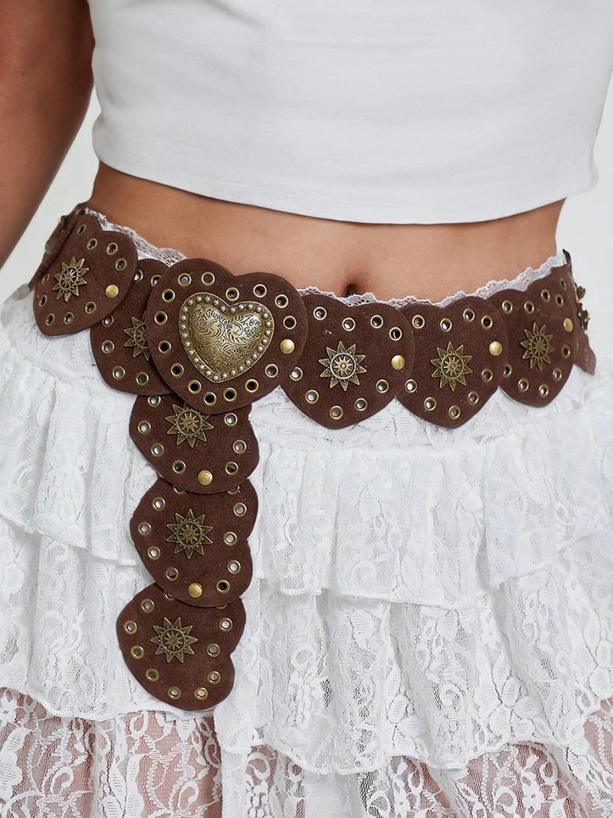 Bohemian Western Vintage Bronze Detail Heart Connected Belt