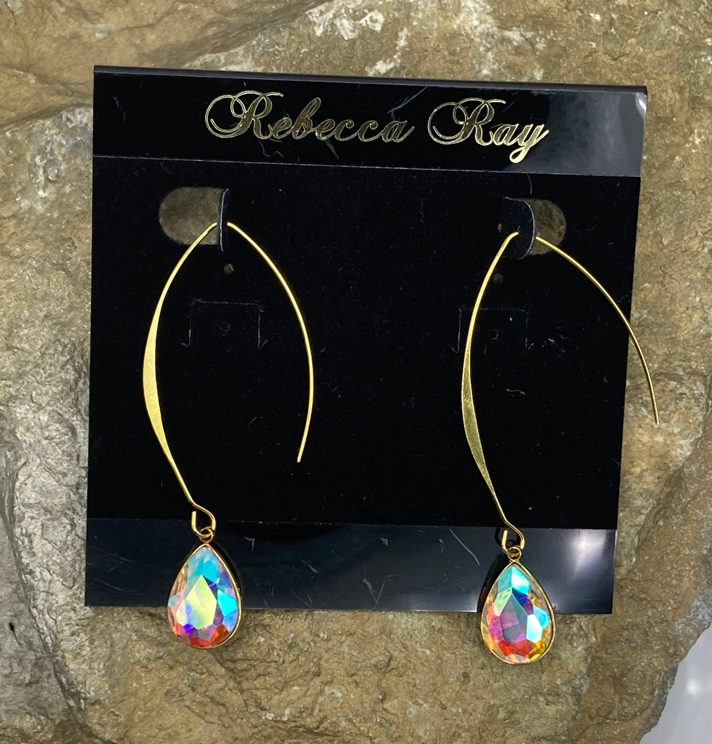 Gold Linear Earring with Crystal Teardrop: White