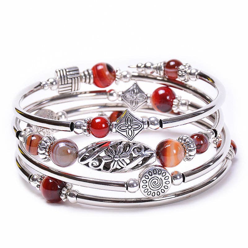 Natural Stone Wrap Beaded Bracelet Bangle: Turquoise