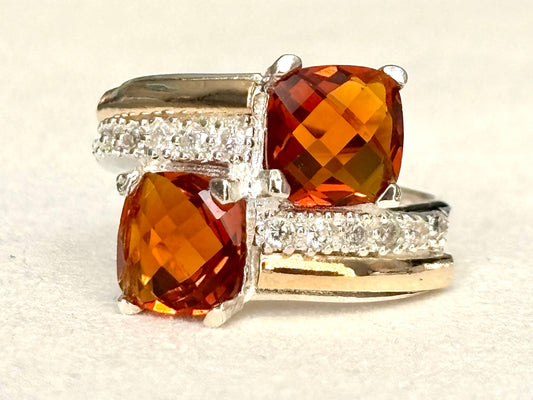 925 Sterling Silver Ring with 10K Gold Accents  Amber Quartz: 8