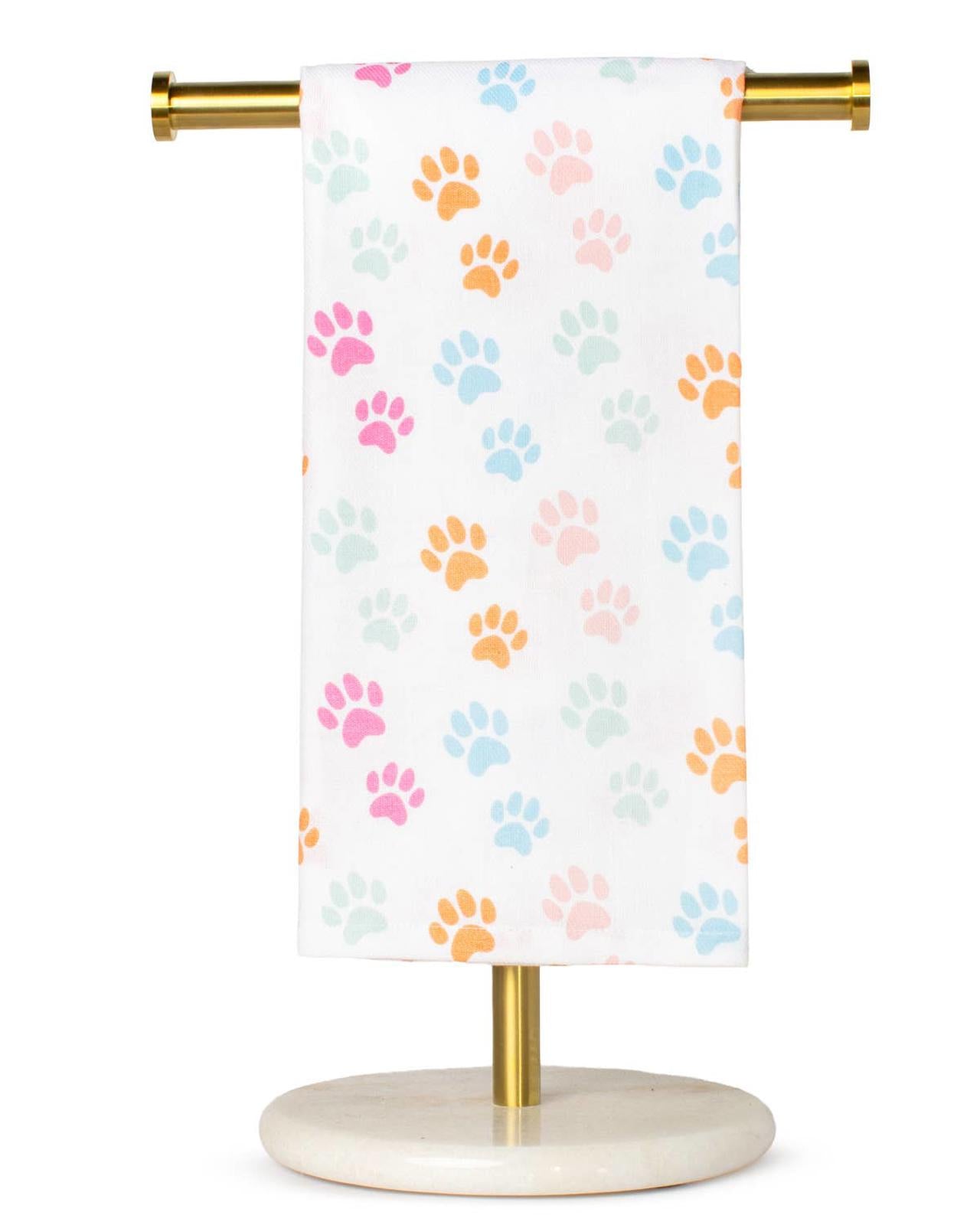 Pair of Dog Paw Hand Towel White/Multi   20x28