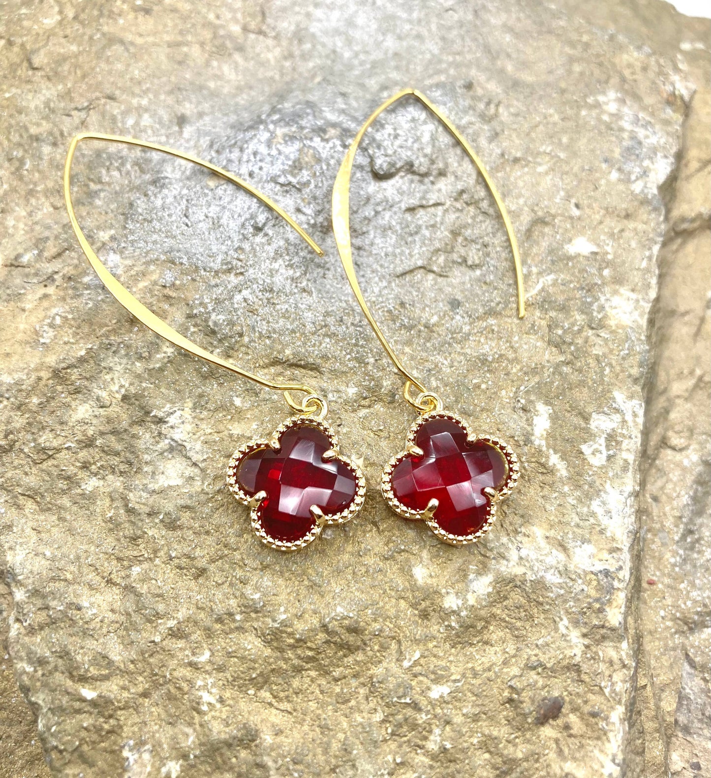 Gold Crystal Clover Charm Earring: Green