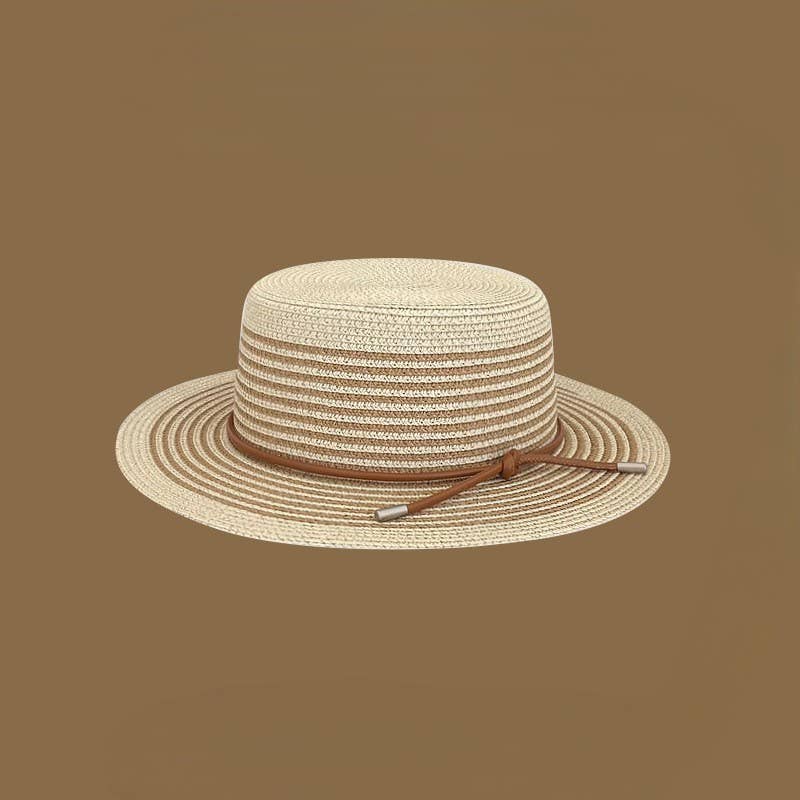 Beach Striped Straw Hat & Straw Tote Combo Set: A1 / M