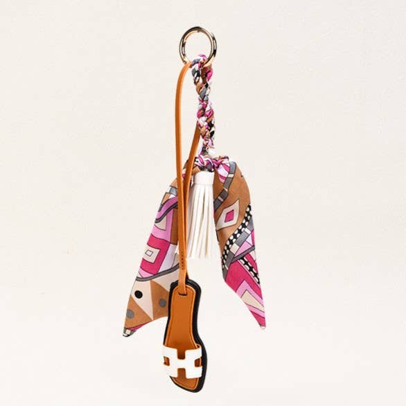 Sandals & Bow Scarf Tassel Bag Charm Keychain: Yellow / M