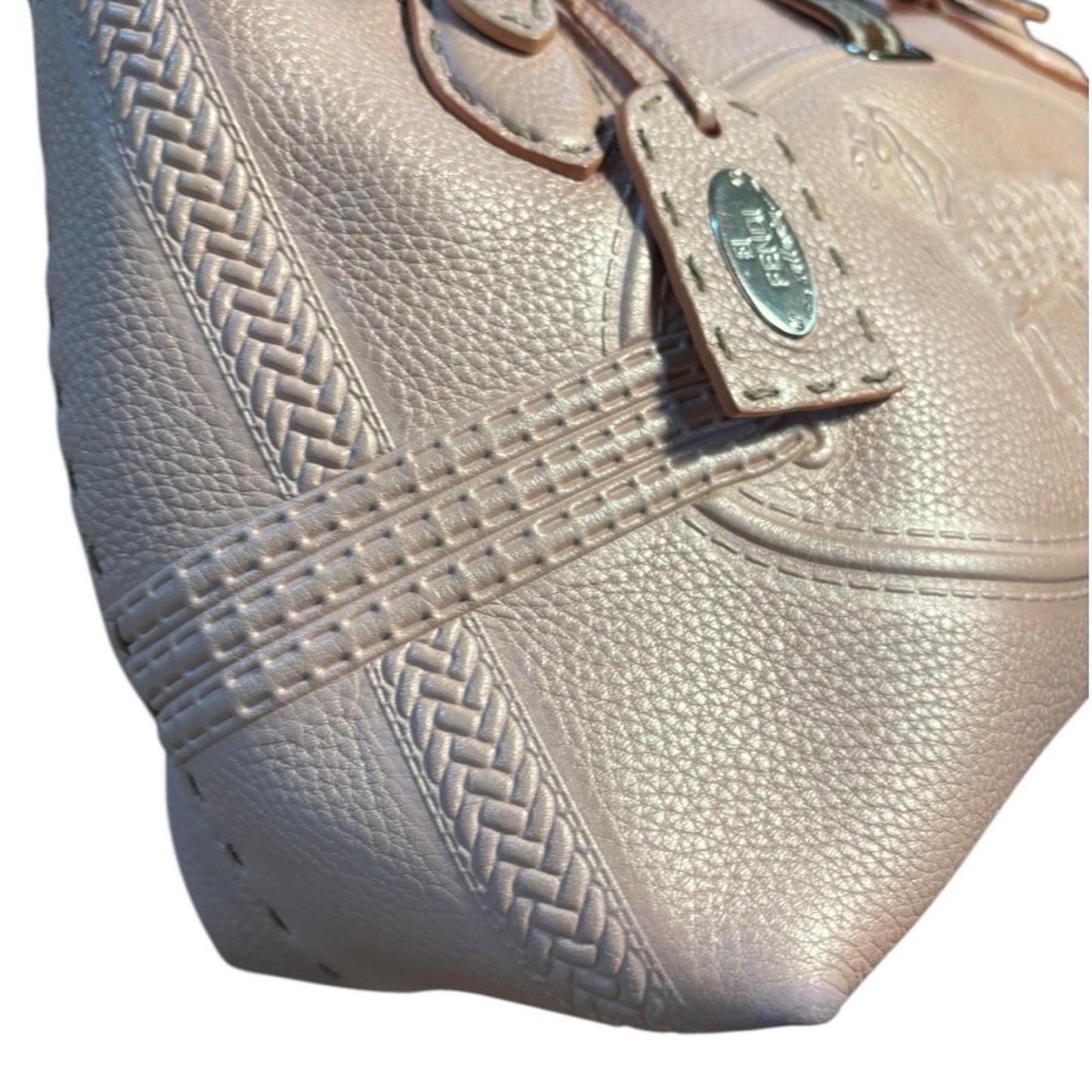 Fendi Selleria Horse Embossed Leather Satchel Tote Blush