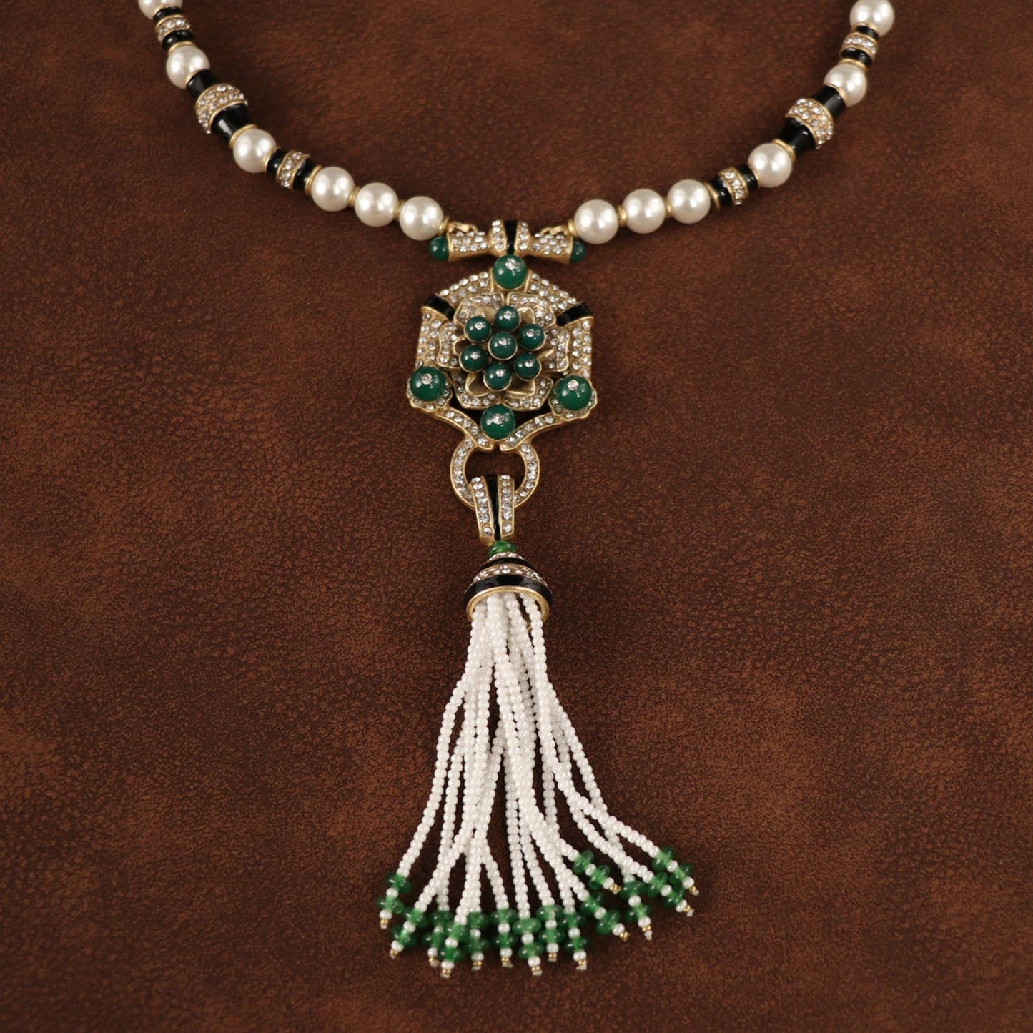 Vintage 18K Gold Plated Pearl & Tassel Pendant Necklace