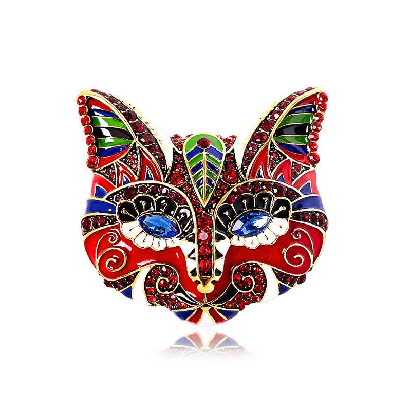 Vintage Cat Mask Brooch: Red / M