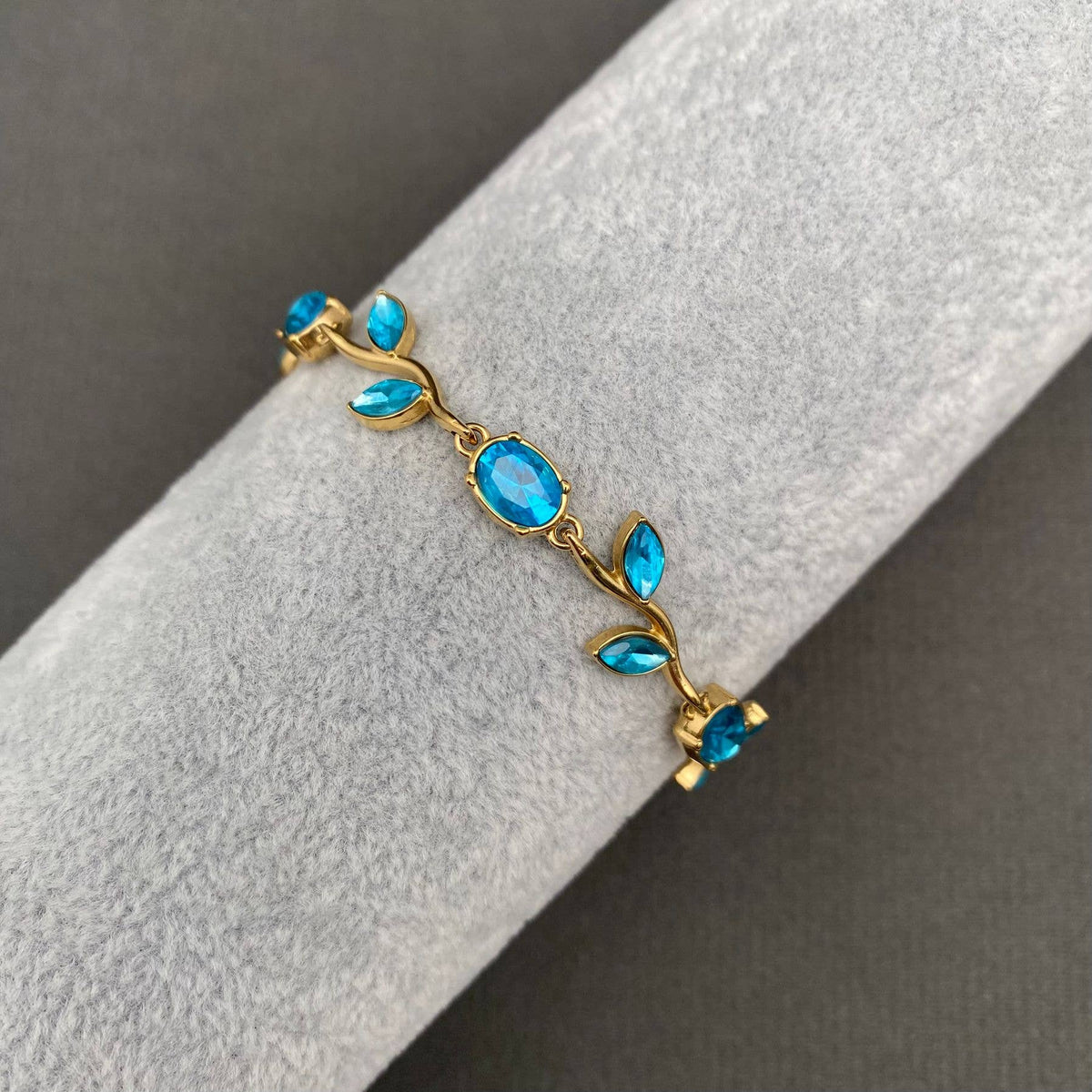 Colored Zircon Foliage 18K Gold Plated SS Bracelet - FGS: Blue