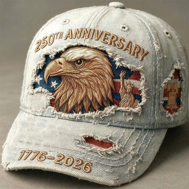 250th Anniversary USA Flag Embroidered Baseball Cap: Eagle / M