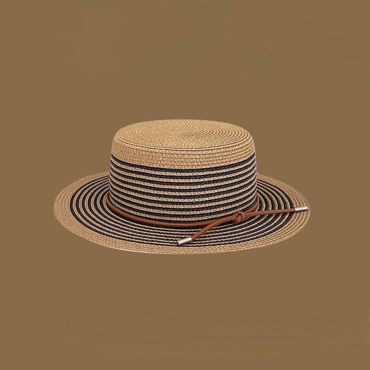 Beach Striped Straw Hat & Straw Tote Combo Set: A1 / M