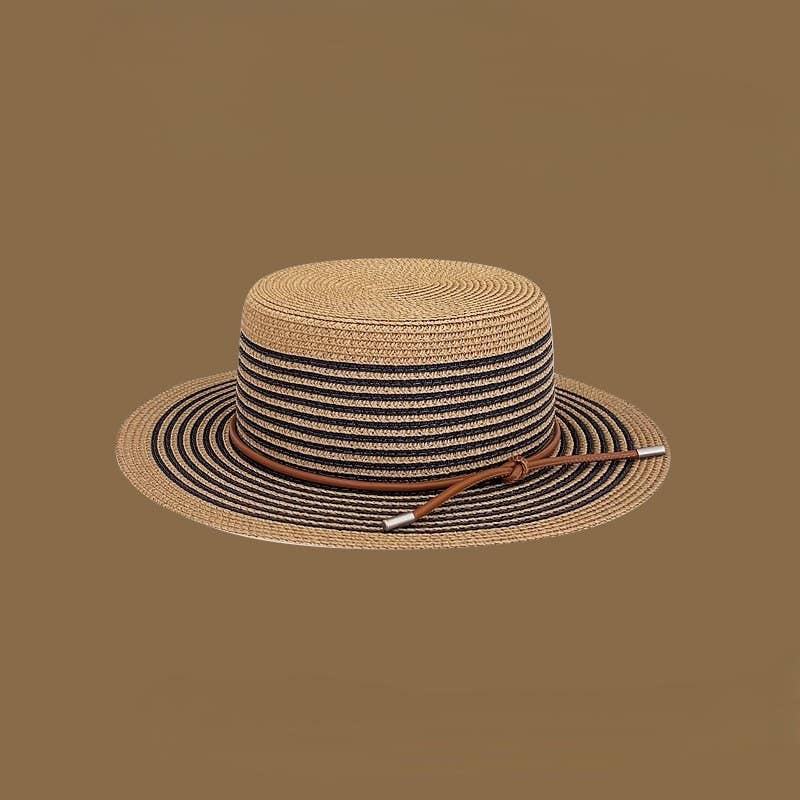 Beach Striped Straw Hat & Straw Tote Combo Set: B1 / M