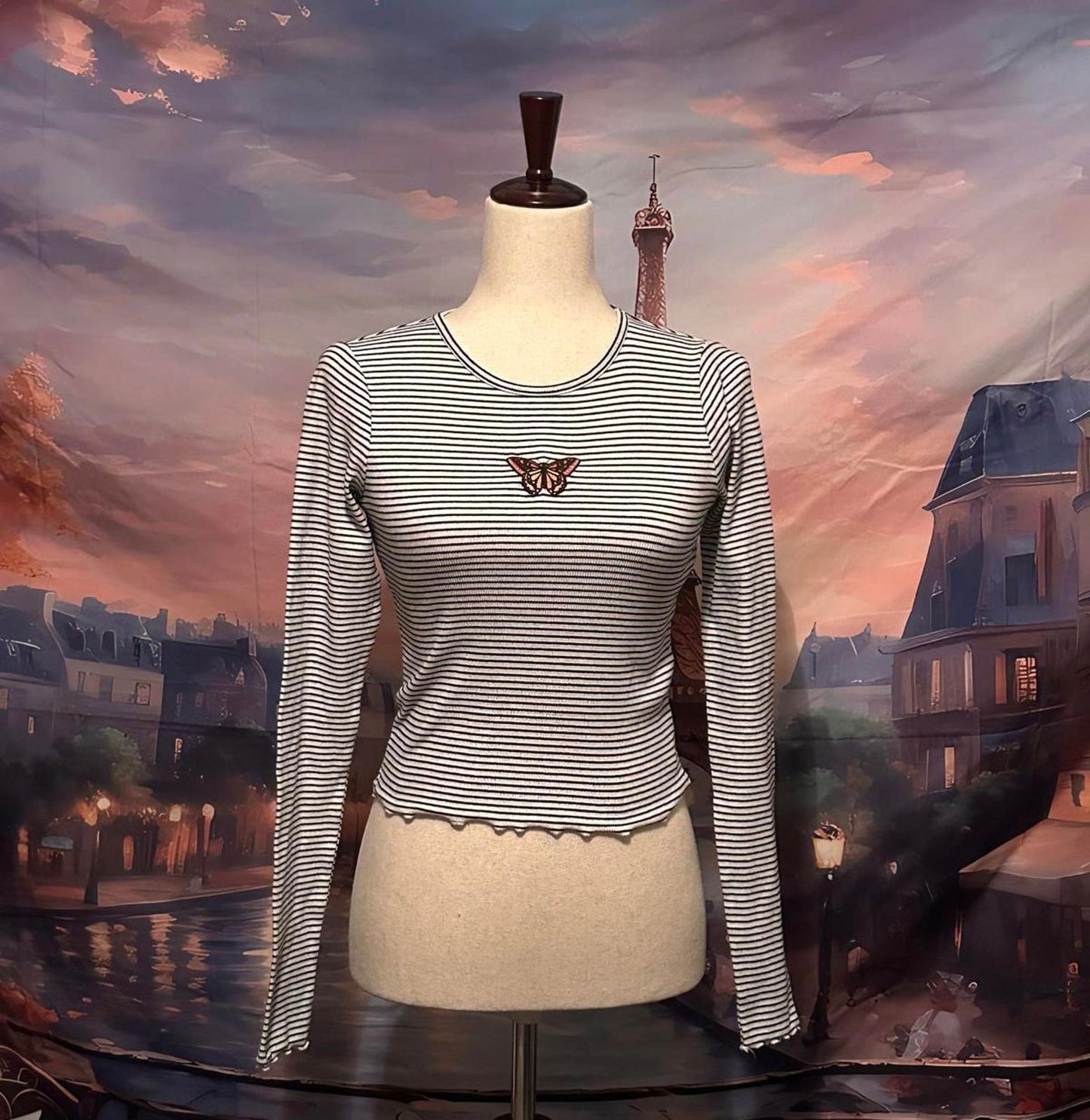 Hollister Butterfly Charm Striped Long Sleeve Top XS