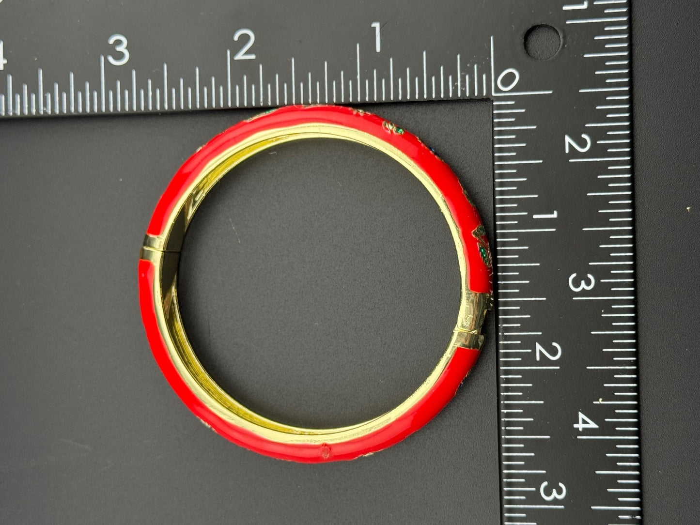 Red Floral Enamel Hinged Bangle Bracelet *Read*