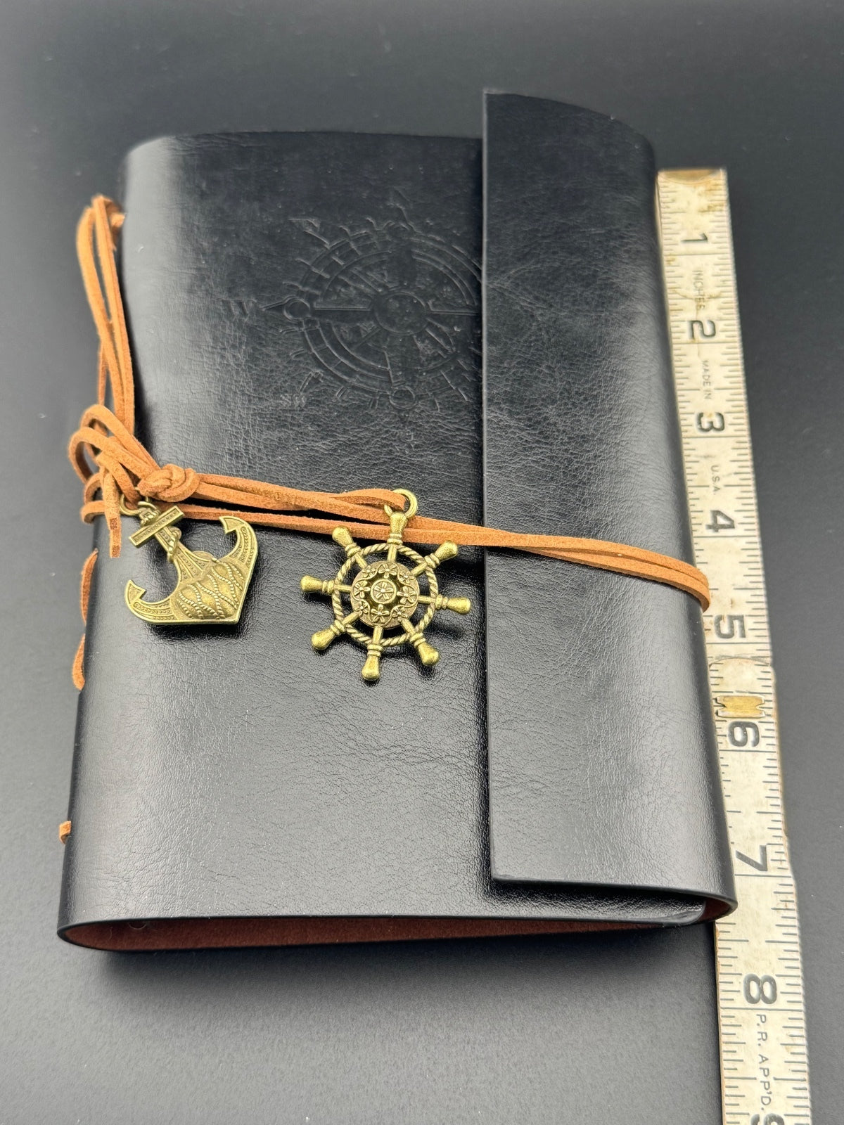 Black Leather Nautical Charm Ring Binder Journal Notebook