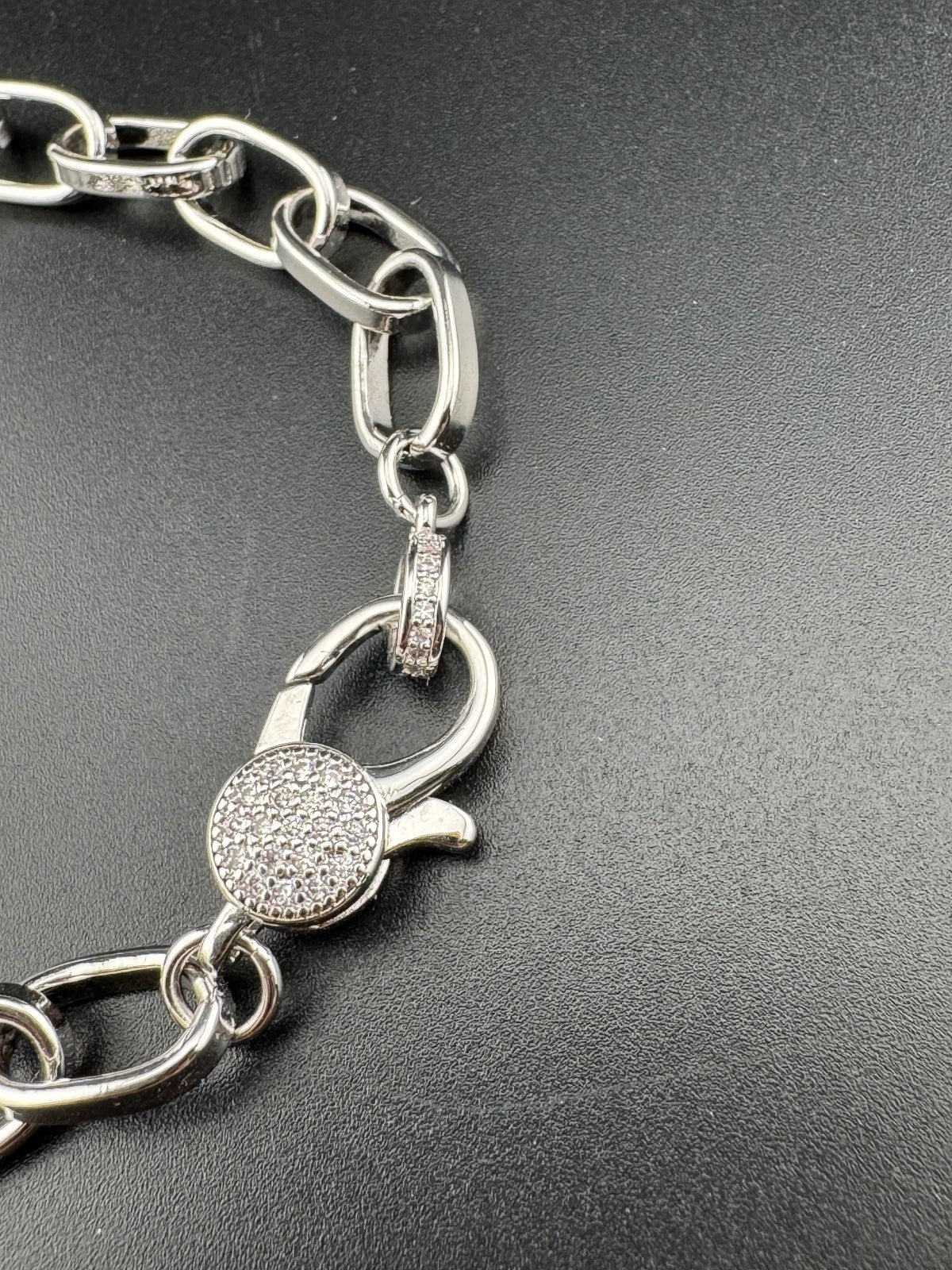 Silver Tone Chain Link Bracelet with Pavé Clasp