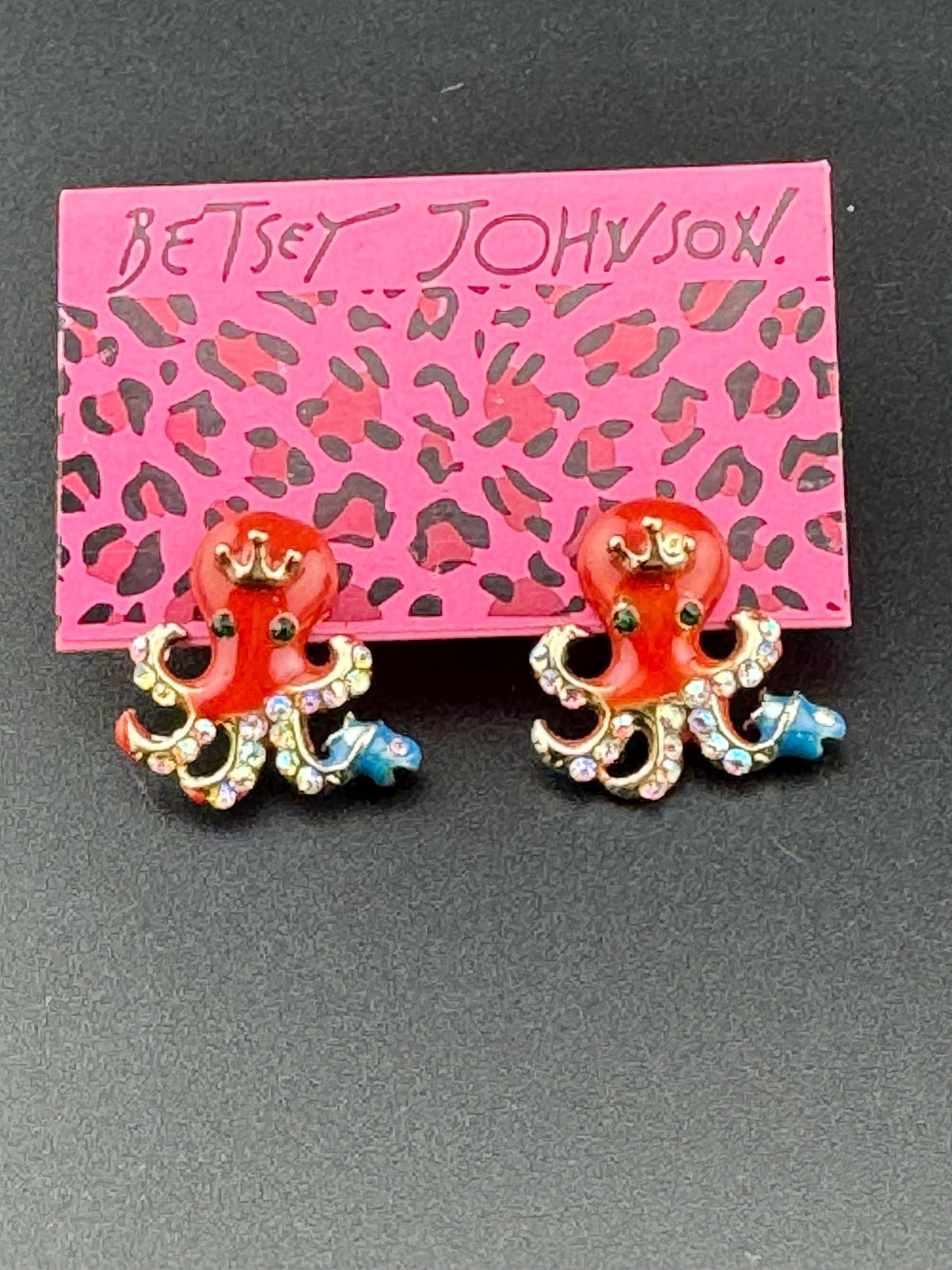 Betsey Johnson Octopus Stud Earrings with Rhinestones