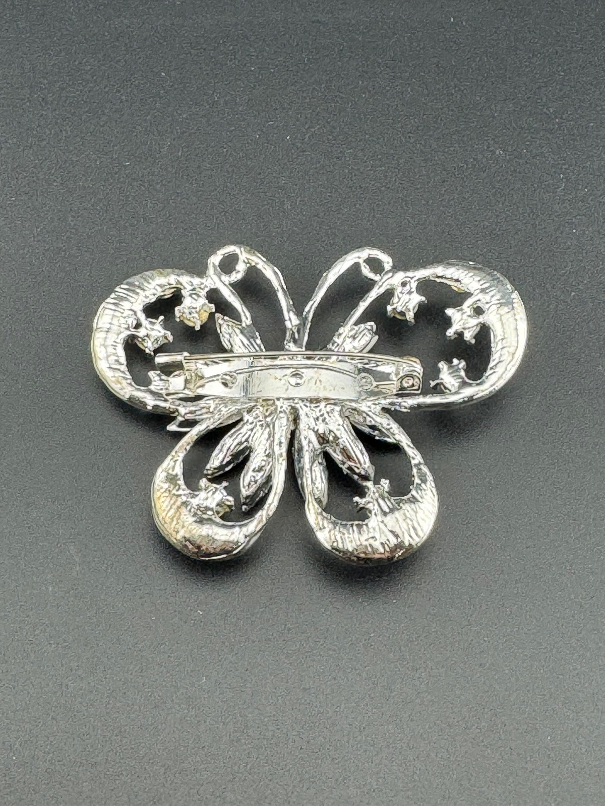Silver Tone Blue Crystal Butterfly Brooch Pin