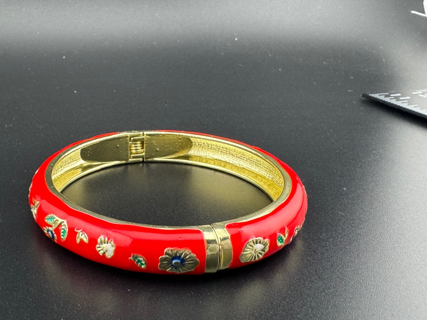 Red Floral Enamel Hinged Bangle Bracelet *Read*