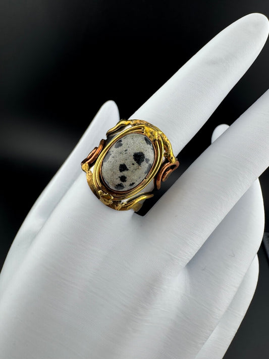 Mixed Metal and Dalmatian Jasper Stone Ring