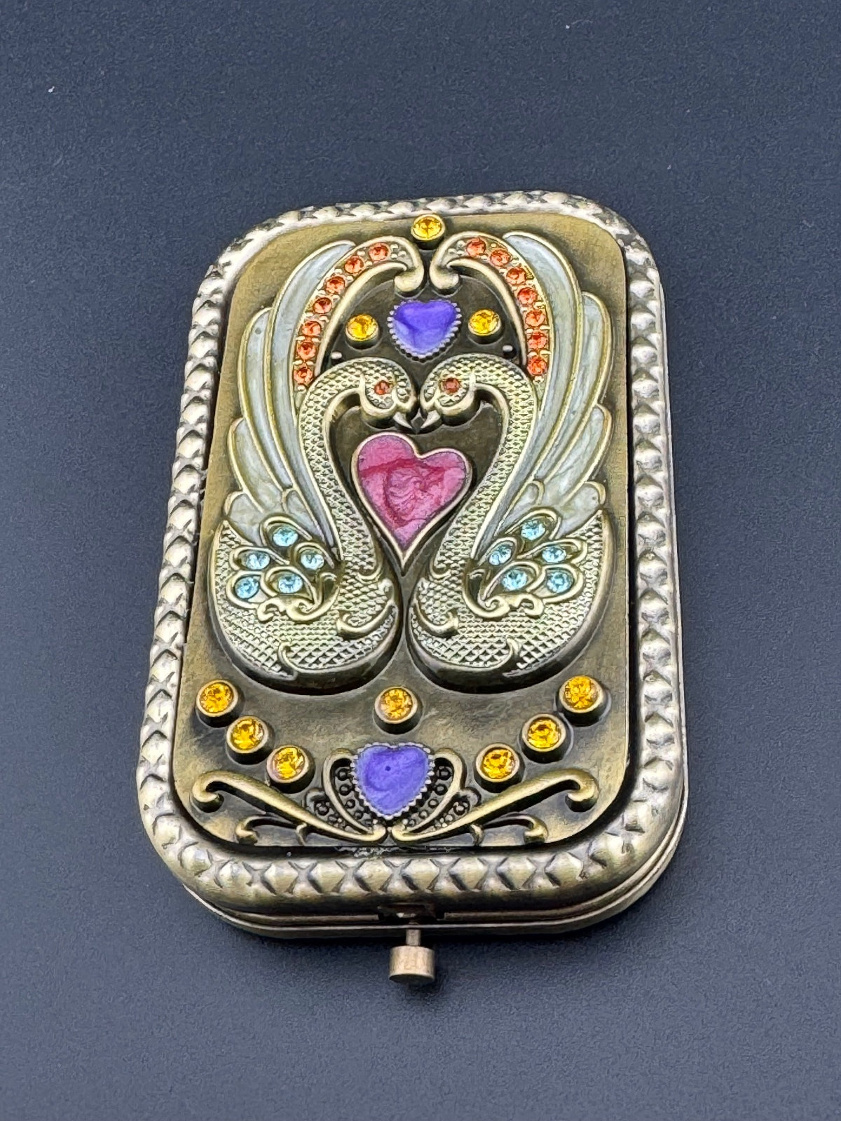 Swan Design Compact Mirror with Crystal Accents Metal Finish