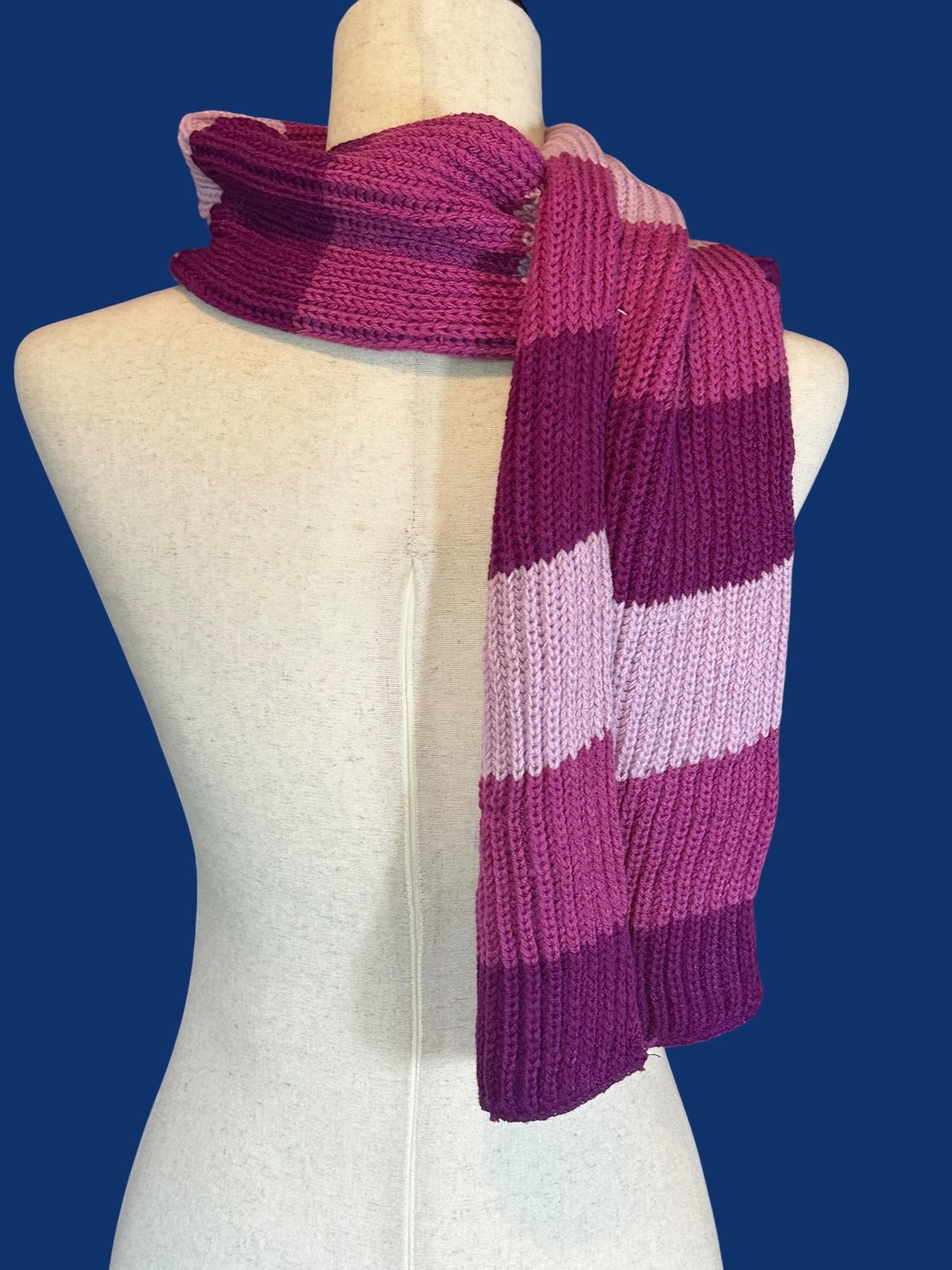 Striped Knit Scarf in Shades of Purple and Pink