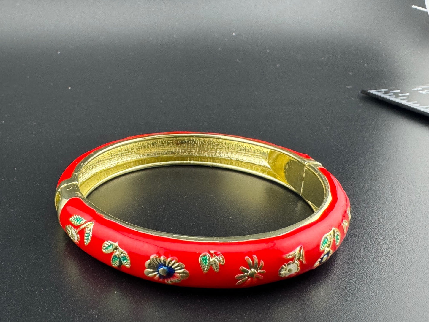 Red Floral Enamel Hinged Bangle Bracelet *Read*