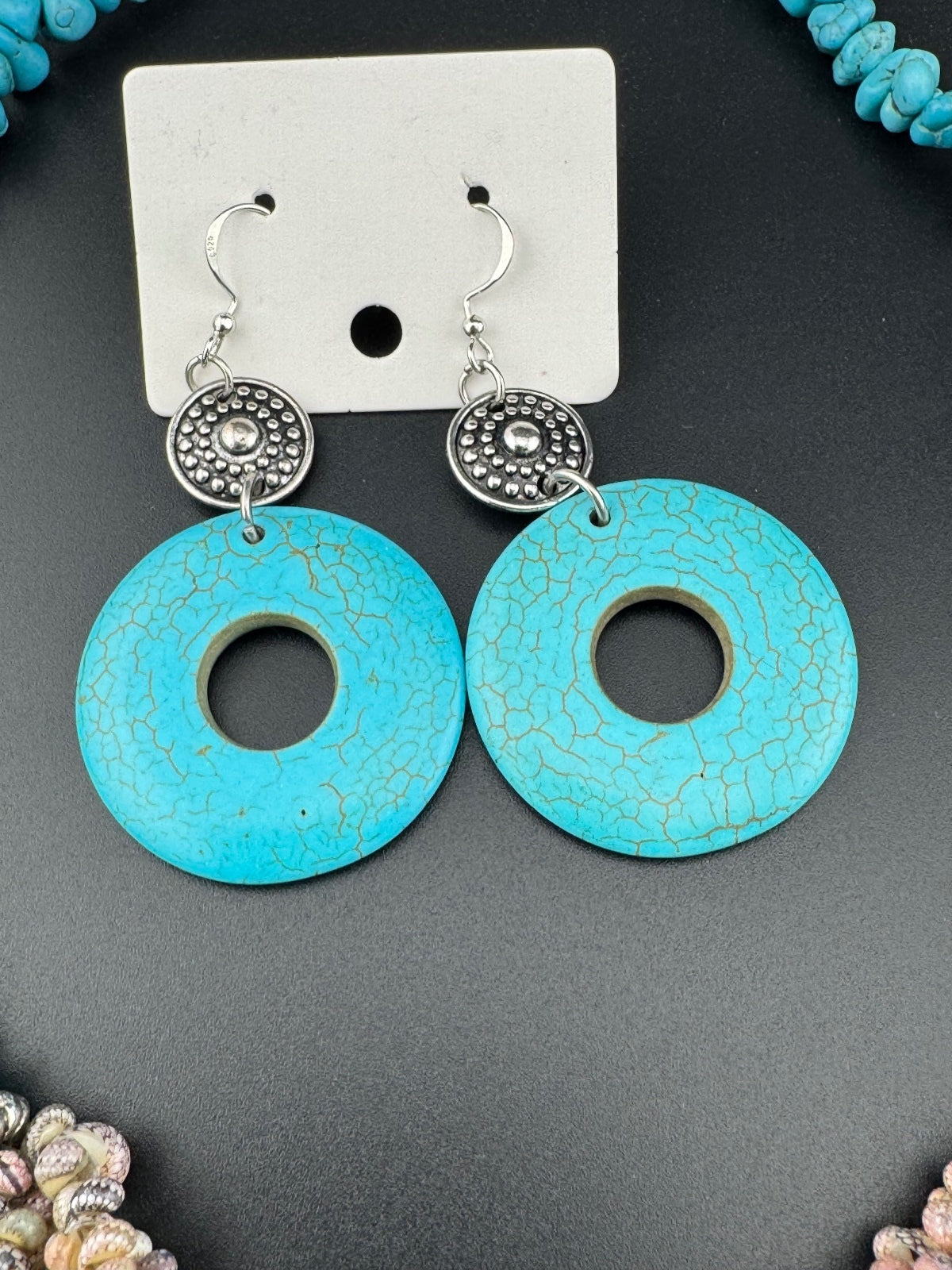 Turquoise Stone Necklace and Earrings Set with Silver Accent