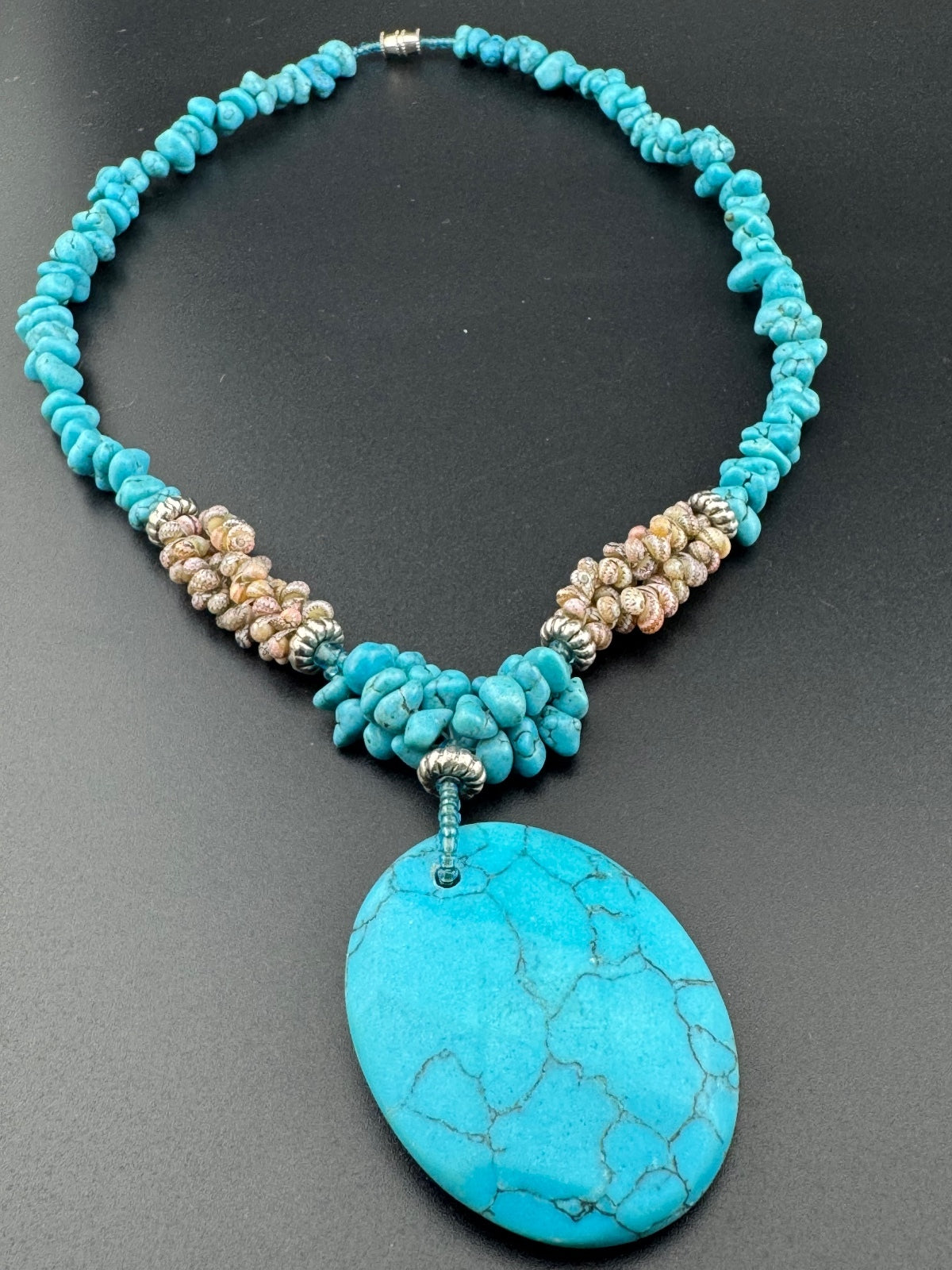 Turquoise Stone Necklace and Earrings Set with Silver Accent