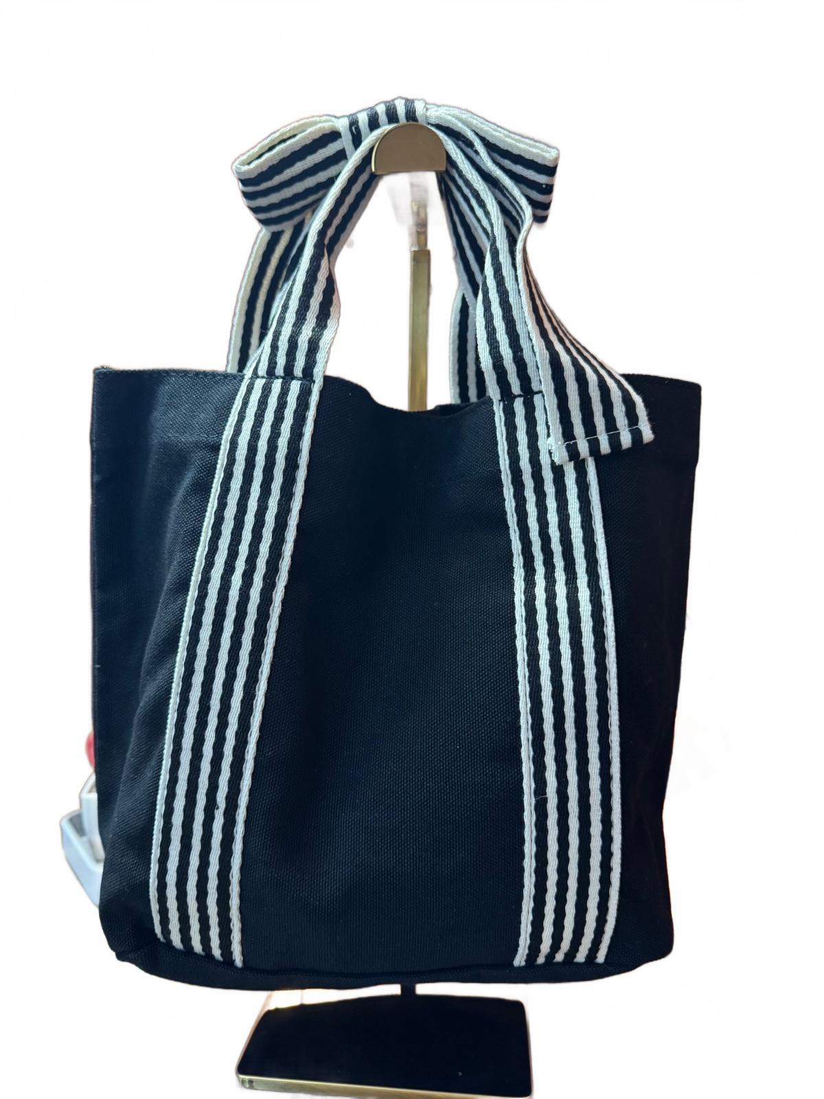 Striped Canvas Tote Bag Bow Handle Bag