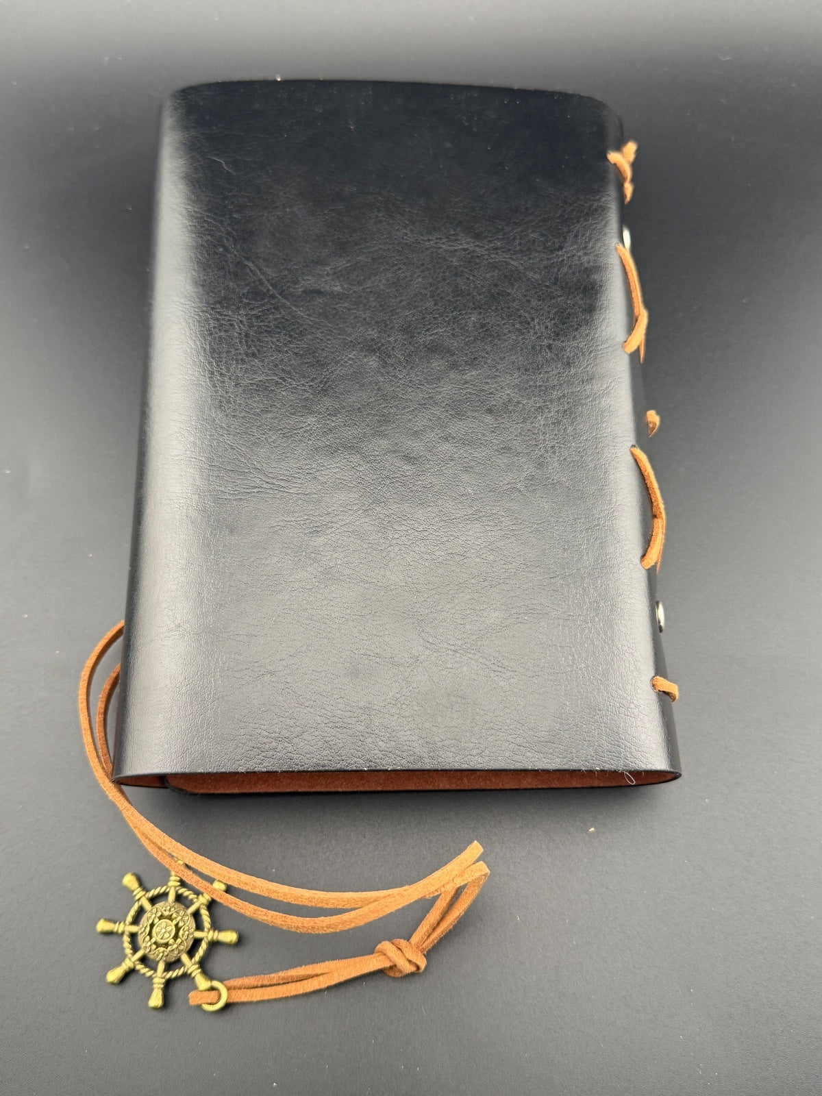 Black Leather Nautical Charm Ring Binder Journal Notebook