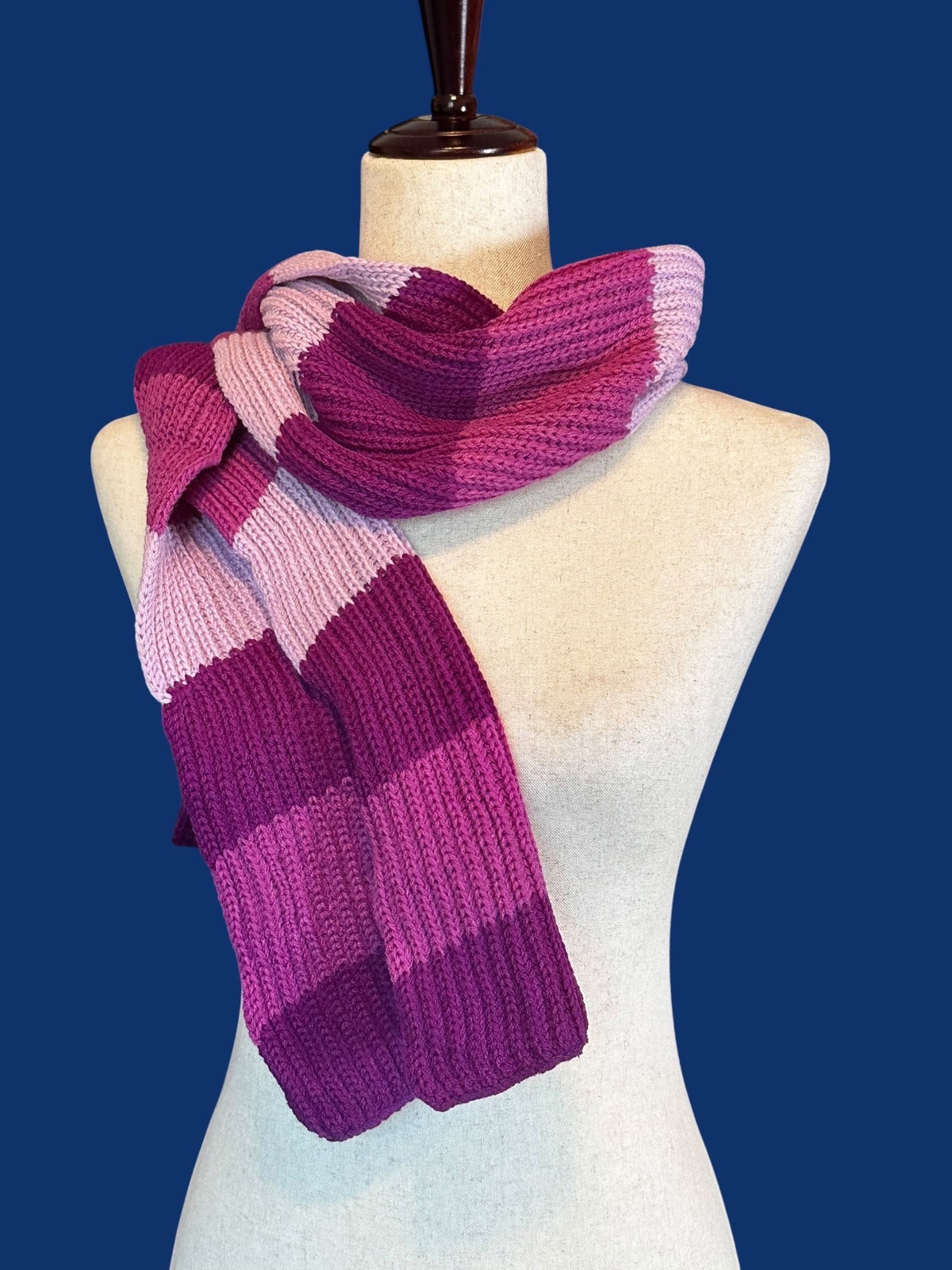 Striped Knit Scarf in Shades of Purple and Pink