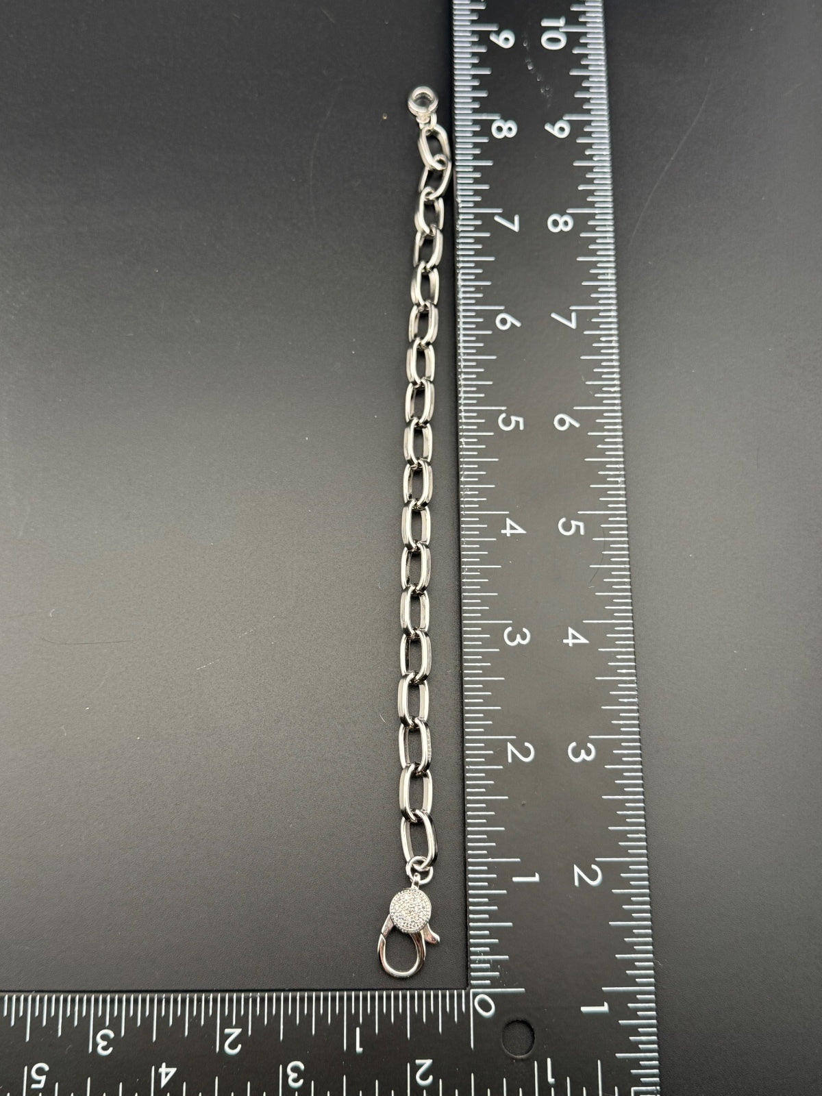 Silver Tone Chain Link Bracelet with Pavé Clasp