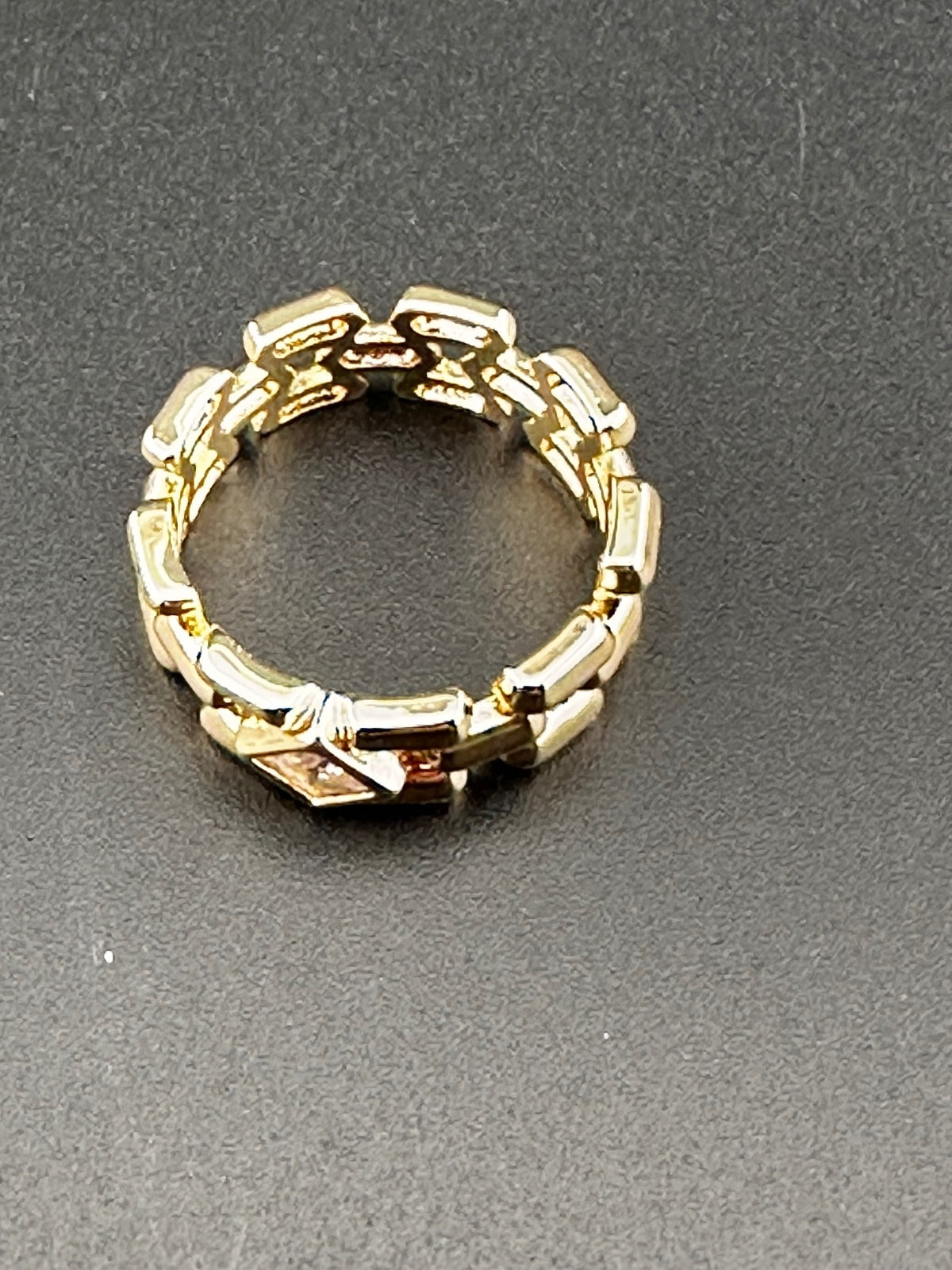 Elegant Gold Tone Link Ring with Square Clear Stone 7.5