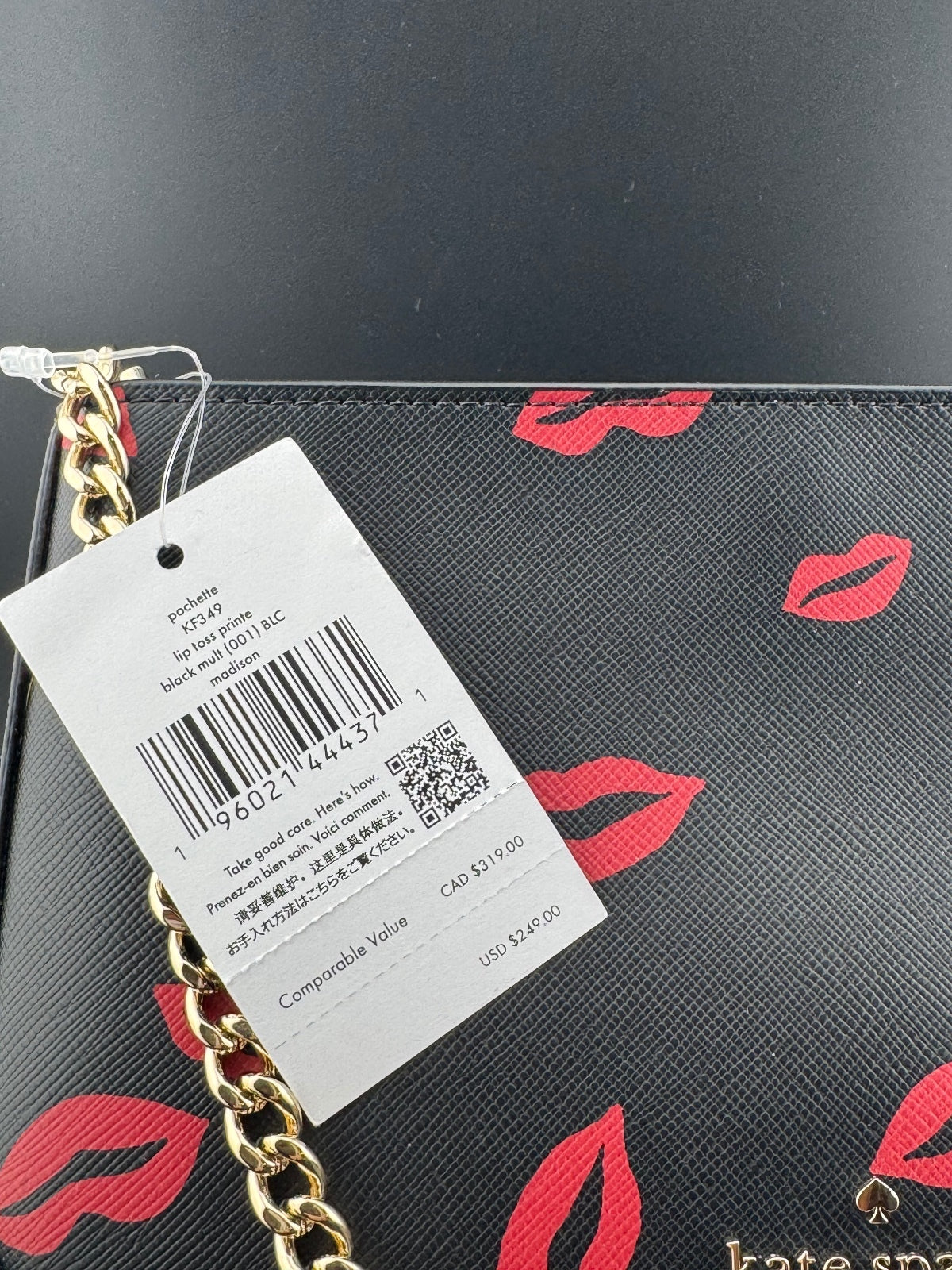 Kate Spade New York Black Leather Shoulder Bag with Red Lips
