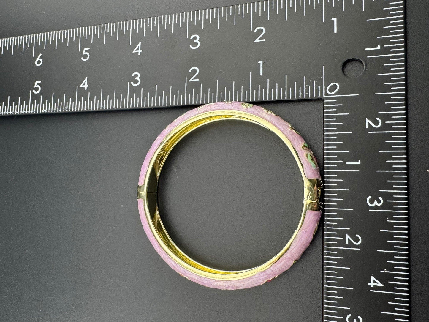 Lavender Floral Enamel Gold Tone Bangle Bracelet
