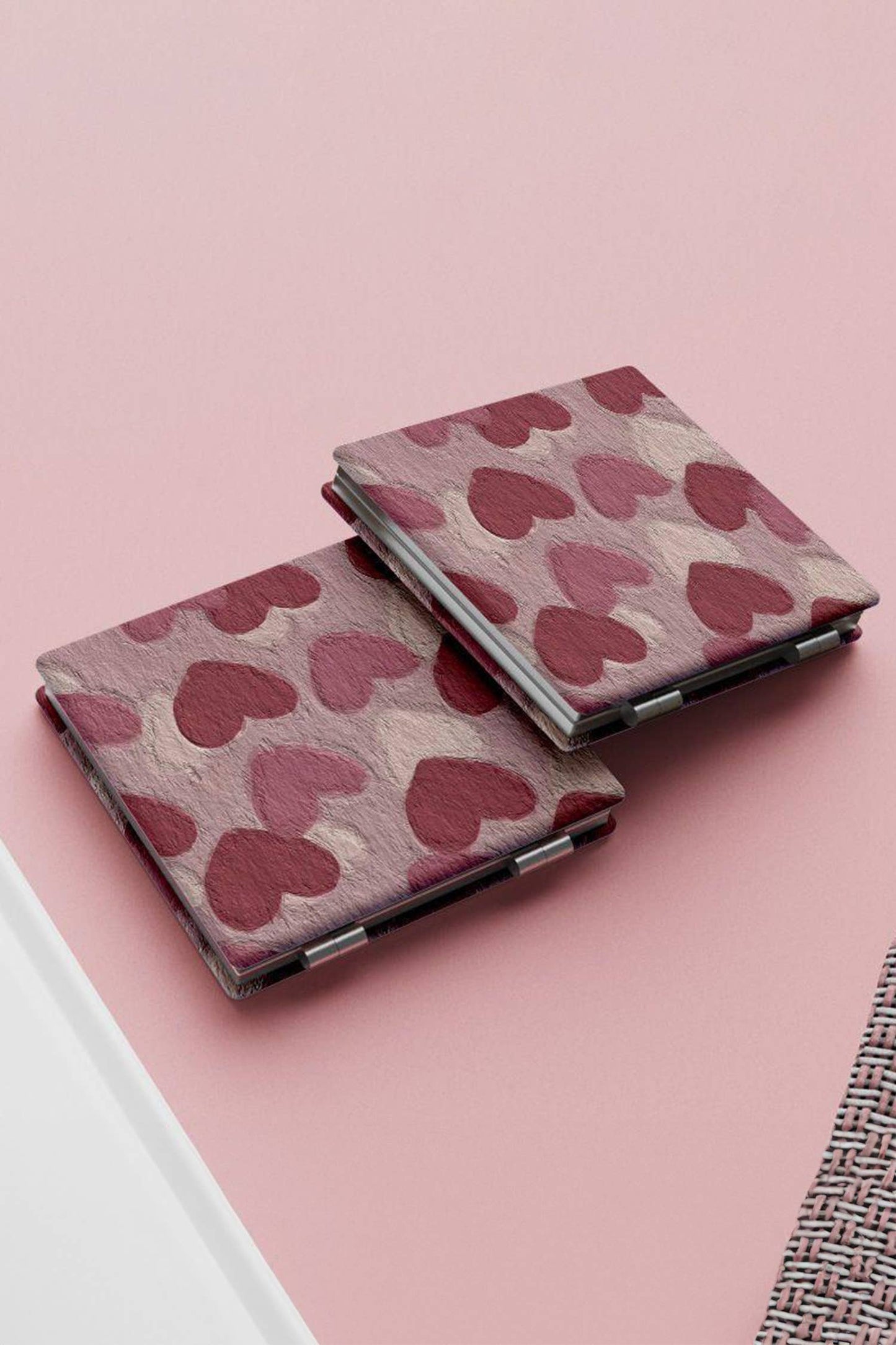Heart Double-Sided Folding Portable Square Mini Mirror: Light Pink / ONE SIZE