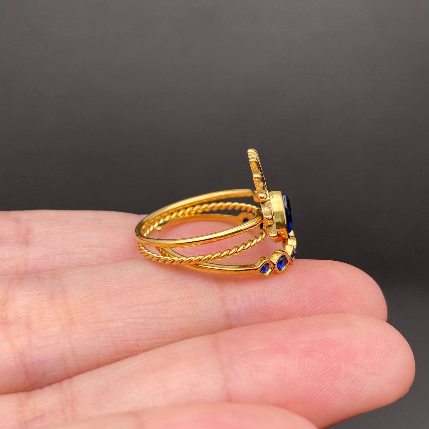 Blue Zircon 18K Gold Plated Stainless Steel Stack Ring - FGS