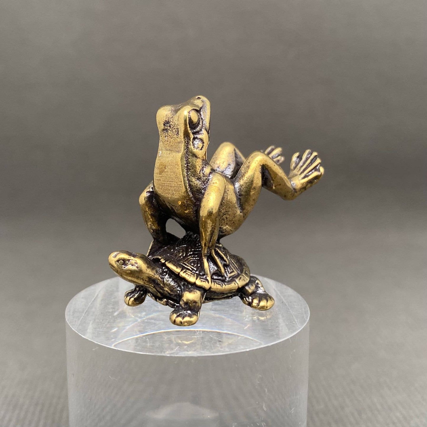 Turtle carrying frog on its back Brass Crafts Desktop Ornaments