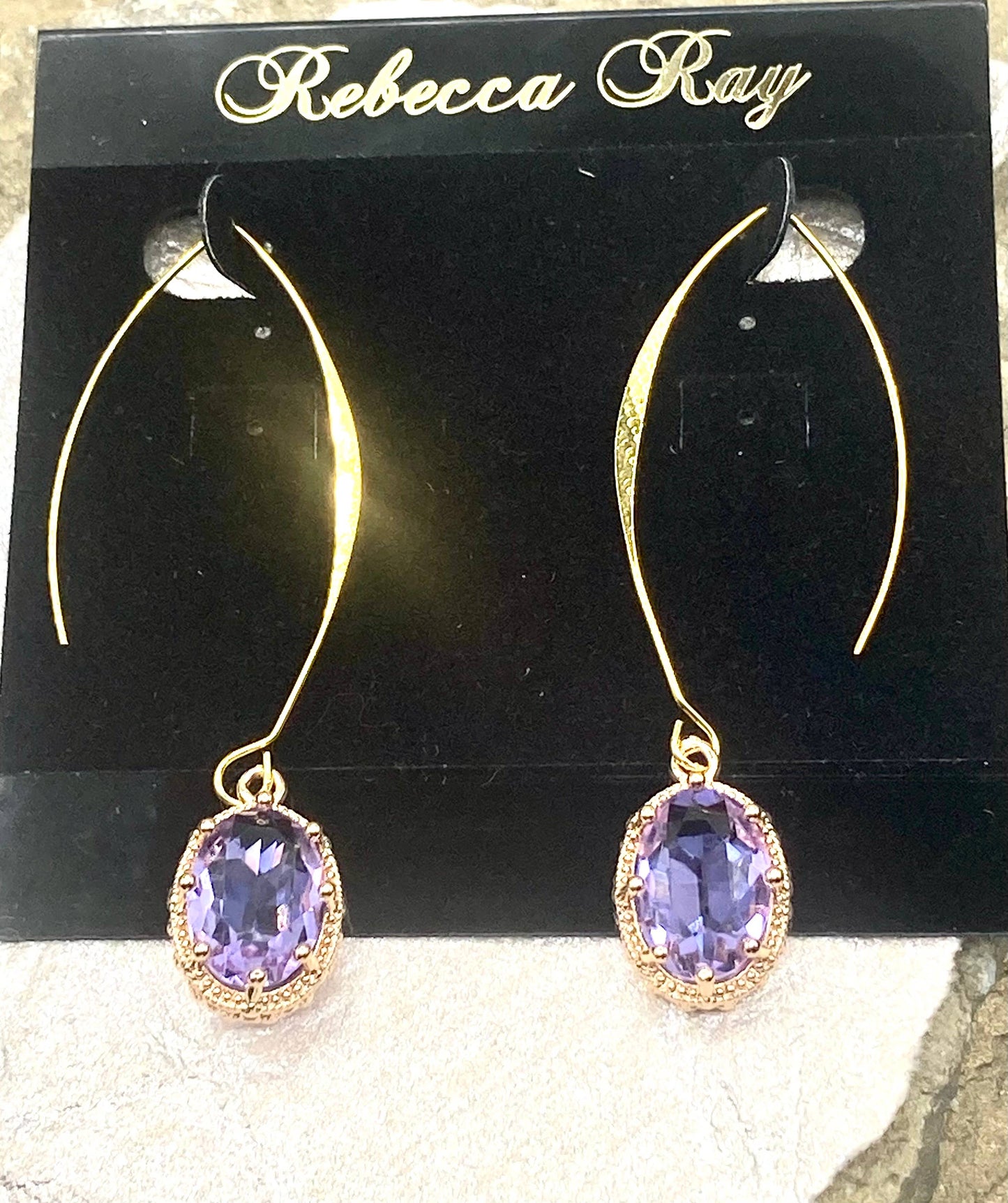 Gold Linear Earring with Crystal Drop: Burgundy
