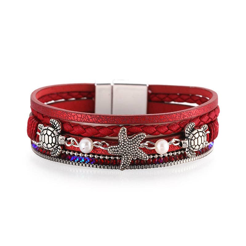 Starfish Turtle Pendant Bohemian Leather Bracelet: 1