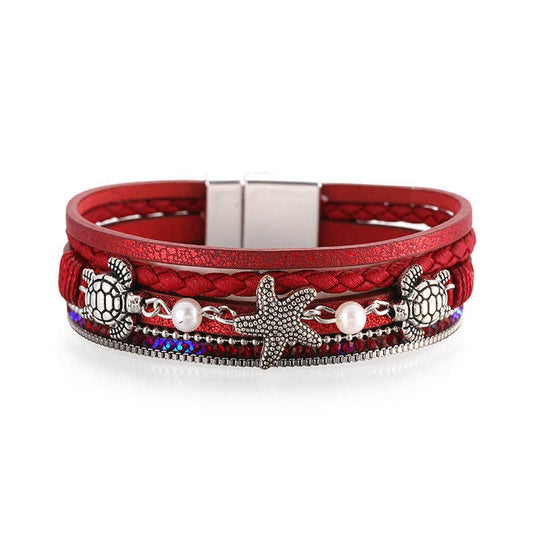 Starfish Turtle Pendant Bohemian Leather Bracelet: 1