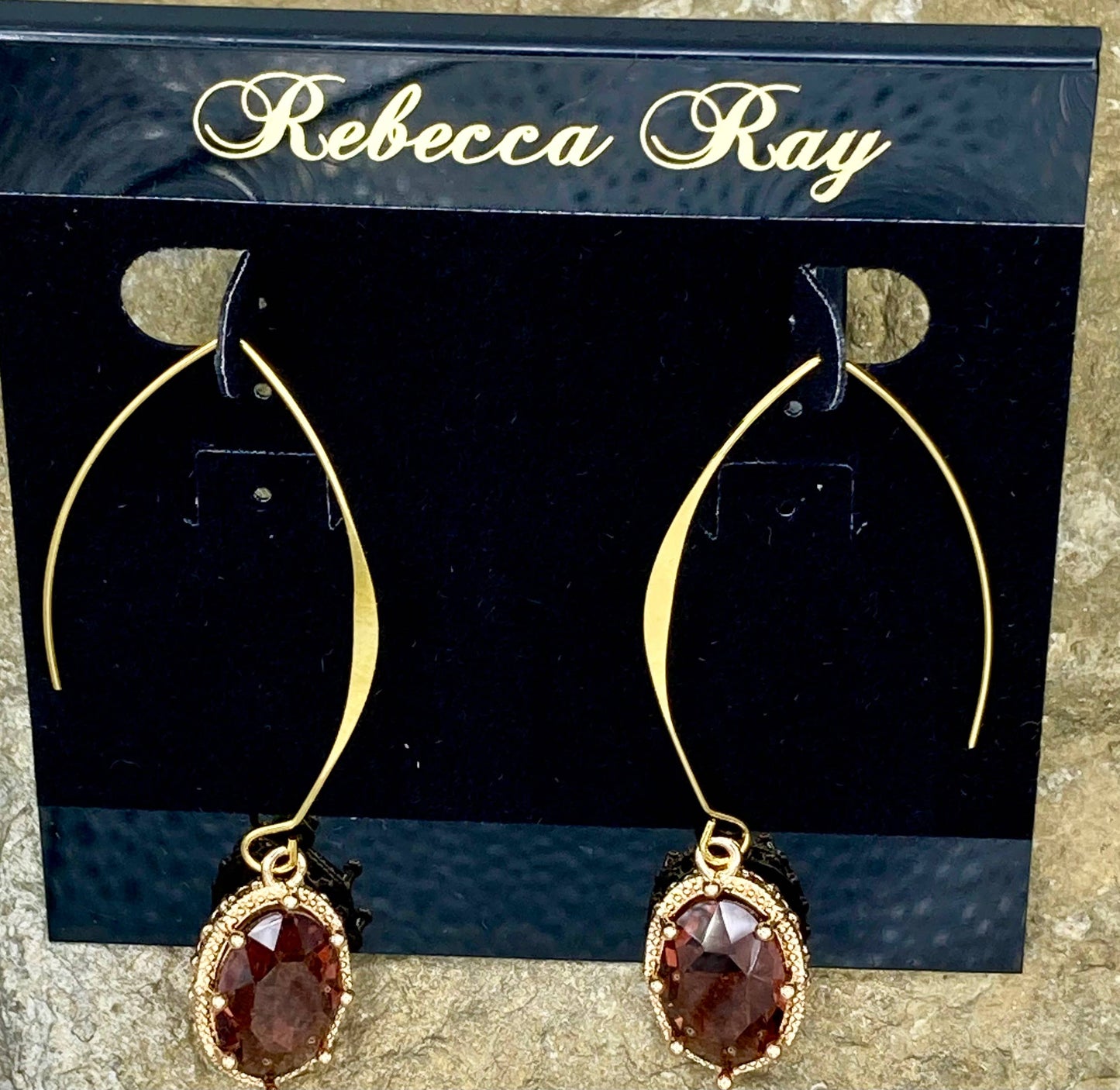 Gold Linear Earring with Crystal Drop: Burgundy