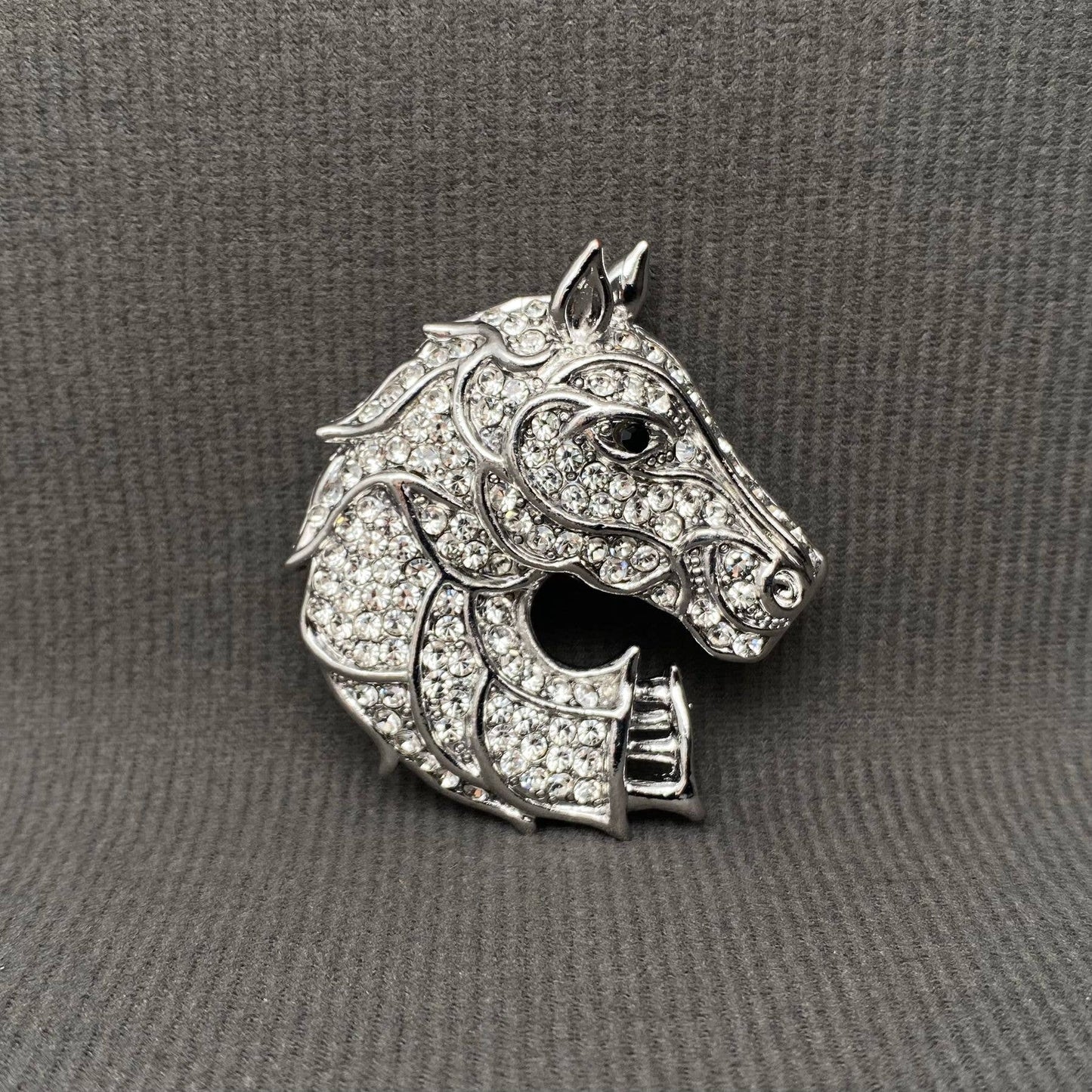Rhinestone Inlaid Silver Tone Horse Brooch