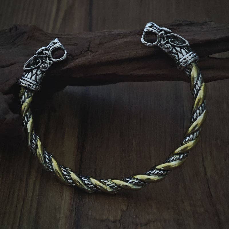 Viking Wolf Head Bracelet Fashion Jewelry for Men: Gold