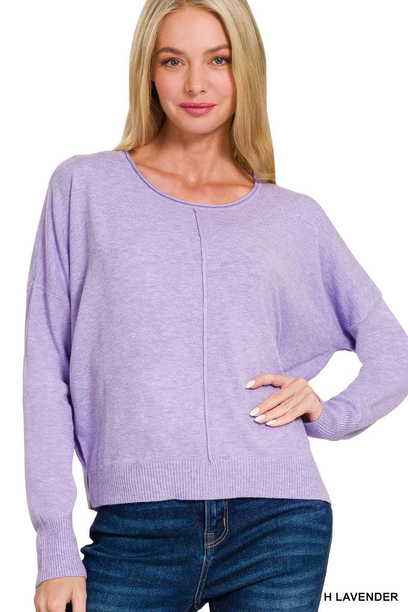 `Viscose Front Seam Round Neck Sweater Zenana: TURQUOISE-172357 / M