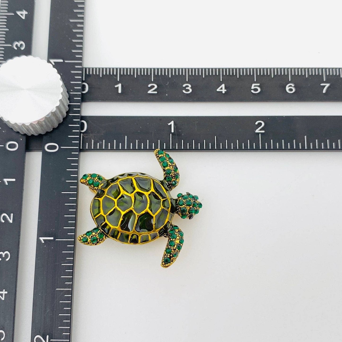 Enamel Green Rhinestone Turtle Brooch