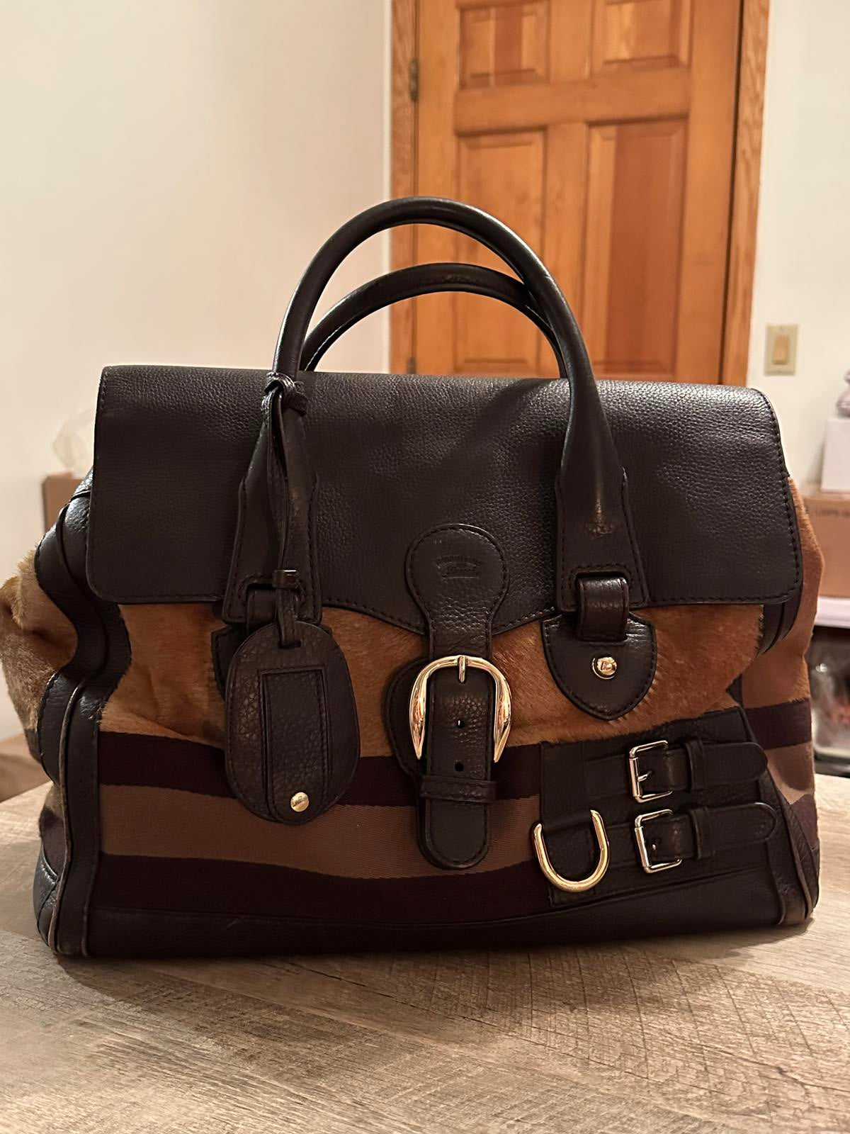 Gucci Vintage Brown Leather & Fur Accent Handbag